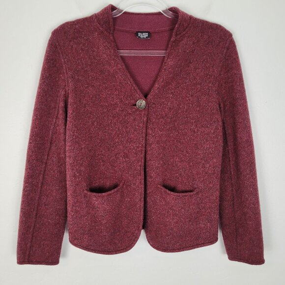 Eileen Fisher Lambswool Blazer Jacket Long Sleeve Knit Wool Red Size 4P Petite - Picture 1 of 16